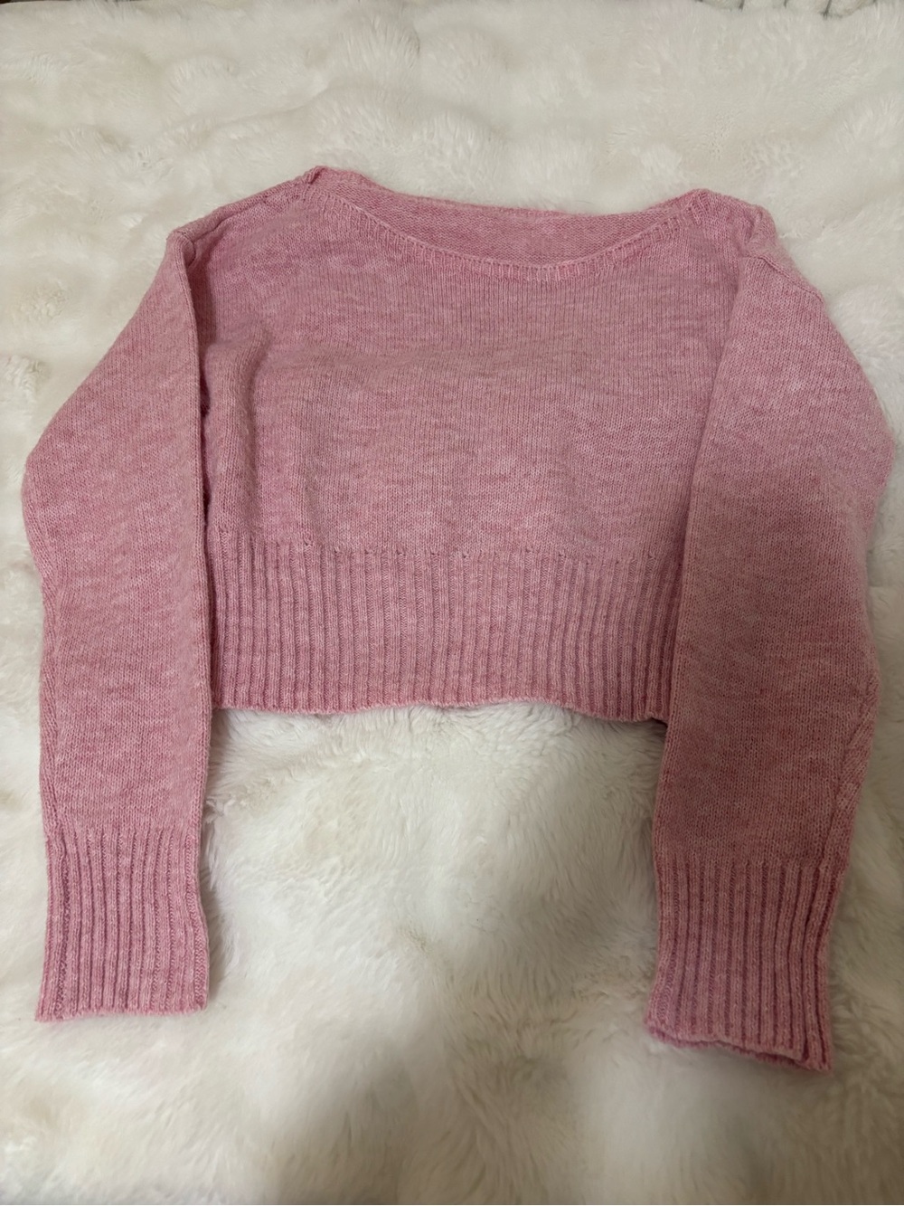 Soft Pink Cropped Knit Sweater - Women